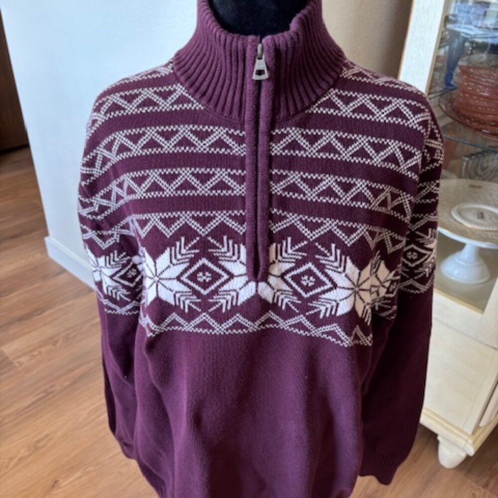 Weatherproof Unisex Plum Purple White Quarter Zip Cotton Sweater EUC L
